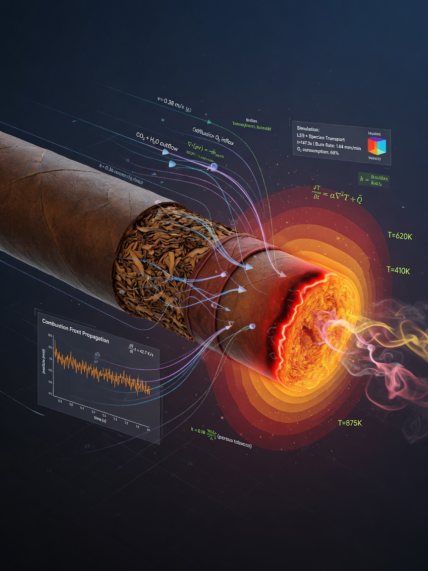 Schéma de la simulation multi-physique couplée du processus de combustion du cigare